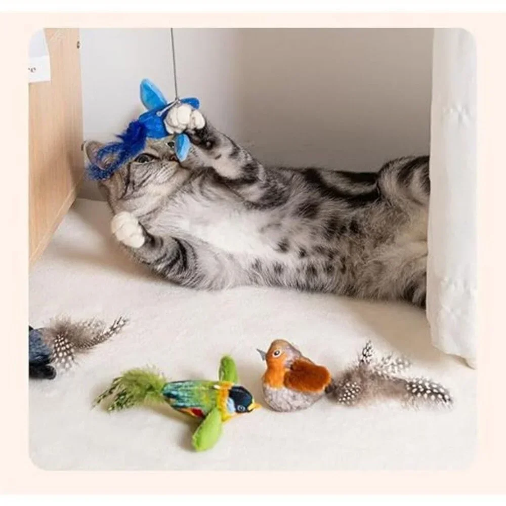 Interactive Chirping Bird Cat Toy with Catnip Automatic Self-Play & Exercise
